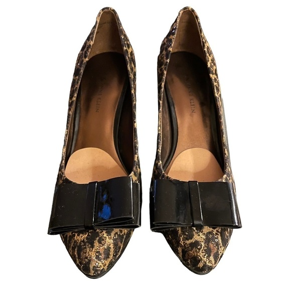 Anne Klein Faylinn Animal Print Gold Black Patent Bow Platform Heels Size 8.5 - Picture 7 of 9